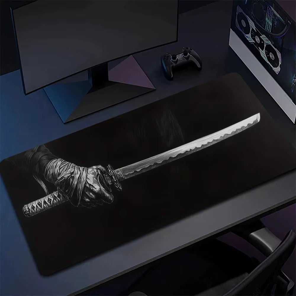 Samurai Sword Mouse Pad Large Mousemat Computer Gamer Office Stitched Edge Keyboard Desk Mat Washable Non-Slip