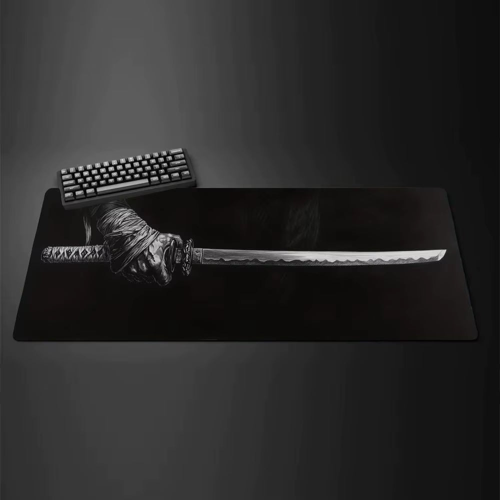 Samurai Sword Mouse Pad Large Mousemat Computer Gamer Office Stitched Edge Keyboard Desk Mat Washable Non-Slip