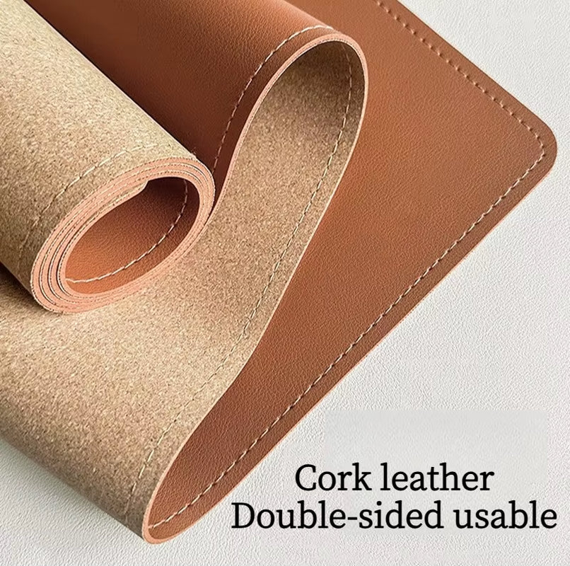 XXL Mouse Pad Eco Cork Desk Pad Large Mouse Mat Non-Slip with Stitched Edges Leather Desk Mat Computer Keyboard Mouse Pad