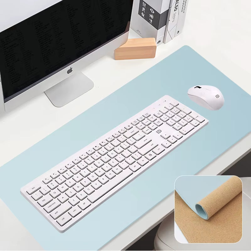 XXL Mouse Pad Eco Cork Desk Pad Large Mouse Mat Non-Slip with Stitched Edges Leather Desk Mat Computer Keyboard Mouse Pad