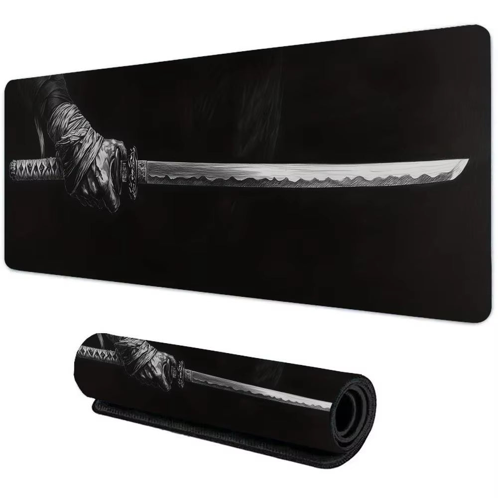 Samurai Sword Mouse Pad Large Mousemat Computer Gamer Office Stitched Edge Keyboard Desk Mat Washable Non-Slip