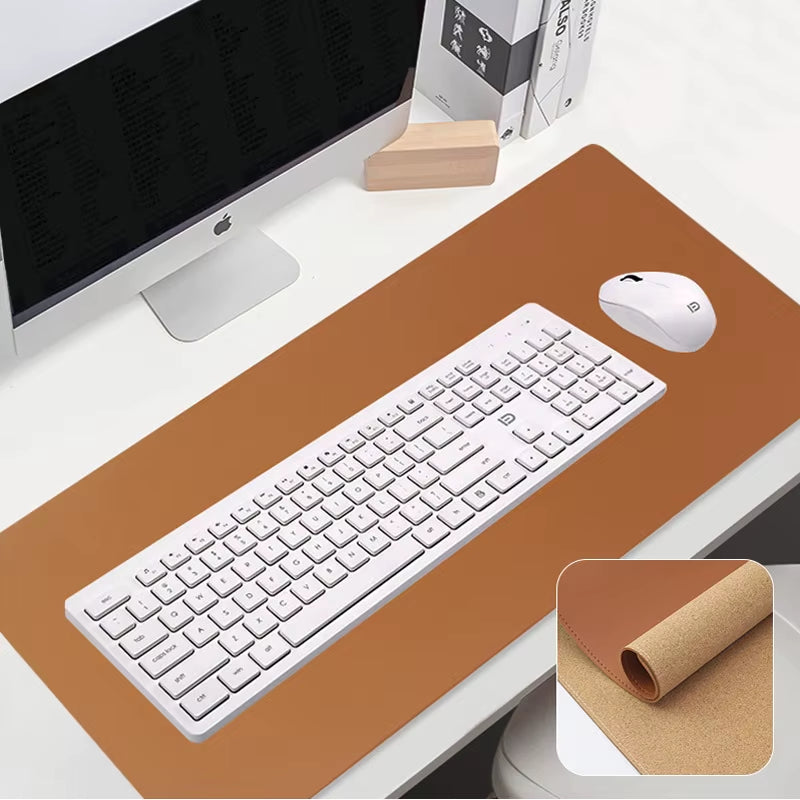 XXL Mouse Pad Eco Cork Desk Pad Large Mouse Mat Non-Slip with Stitched Edges Leather Desk Mat Computer Keyboard Mouse Pad