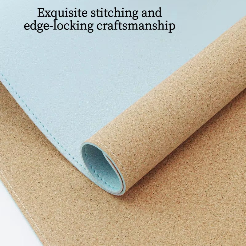 XXL Mouse Pad Eco Cork Desk Pad Large Mouse Mat Non-Slip with Stitched Edges Leather Desk Mat Computer Keyboard Mouse Pad